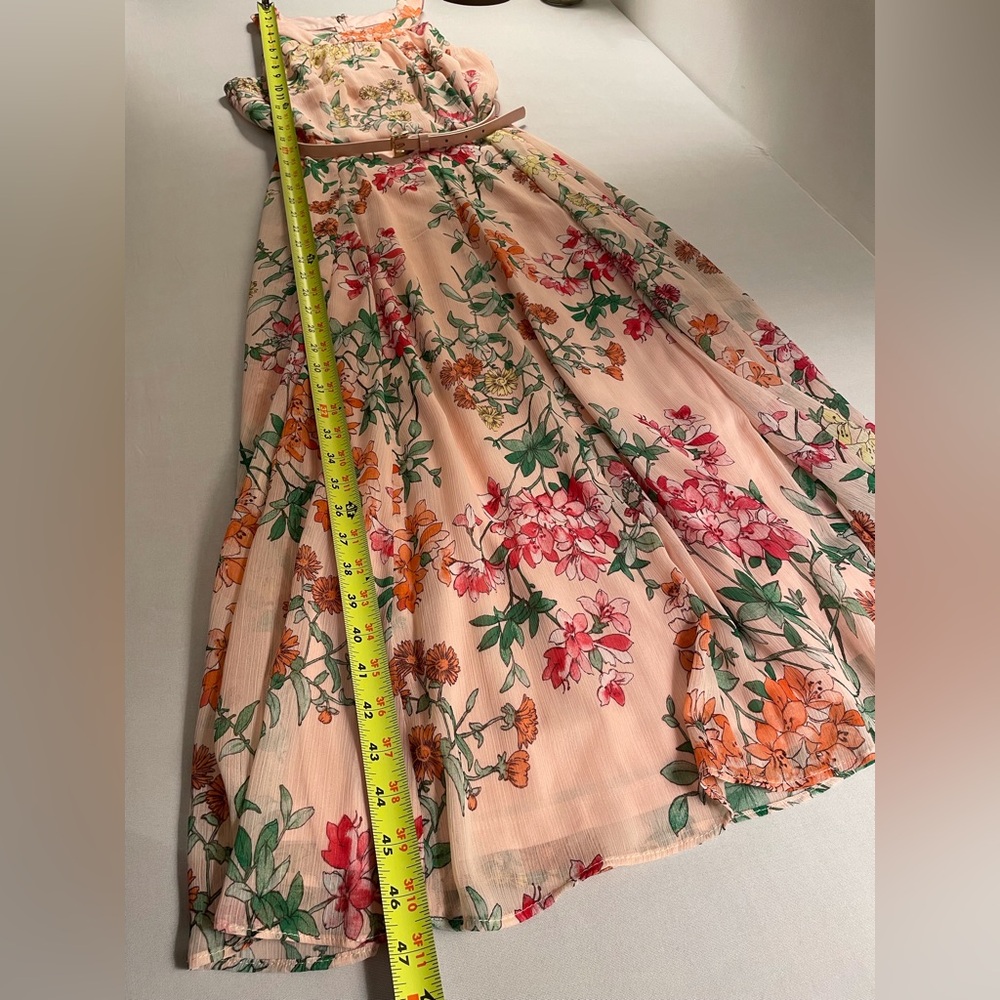 Tommy Hilfiger Belted Chiffon Halter Midi Dress Pink Floral Print Size 4 - Picture 15 of 16